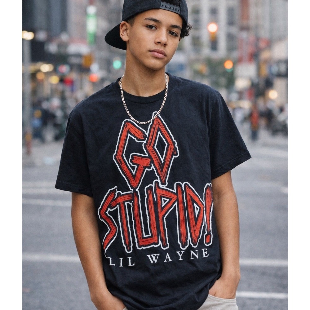 Lil Wayne Go Stupid Rap T Shirt Black Graphic Bay Island Sportswear Small S